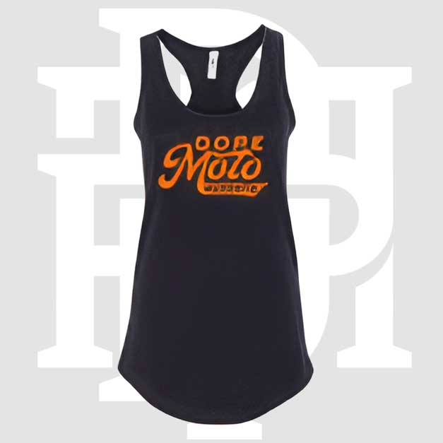 Dope Moto Parents Women's Black/Orange Script Logo Tank Top