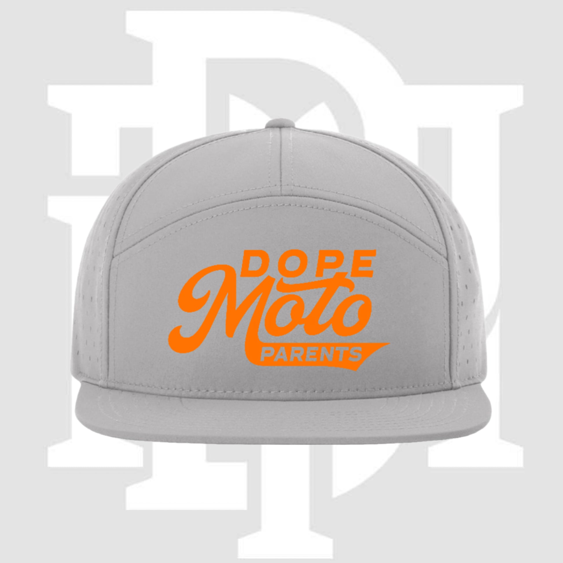 DMP Script Grey FlatBill SnapBack Orange Logo